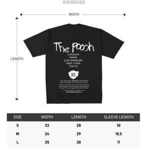 Explore the sizing details of 'The Pooch World Tour Collection' by Ching Clothing with our black back size chart. Ensuring the perfect fit for every adventure.